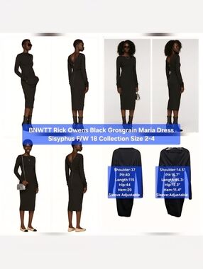 BNWTT Rick Owens Black Grosgrain Maria Dress Sisyphus F/W18 Collection Size 2-4